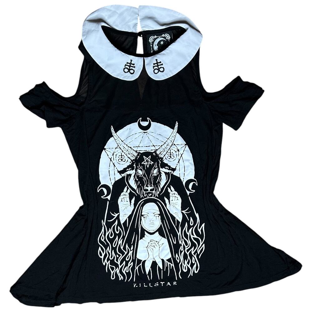 KILLSTATR Gothic Nun Collard Cold Shoulder Skater Top